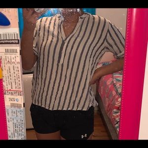 Navy blue shimmery and white top